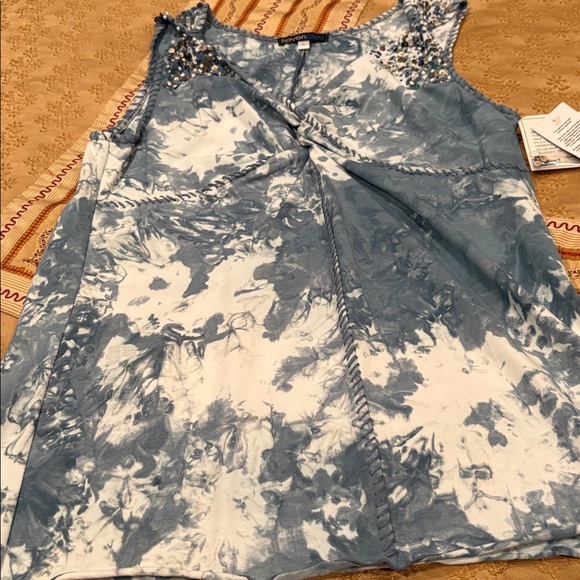 NWT Funky Haven Bleu Tie-Dye Twist Tank Top, Sequin Detail, Cotton blend, L - Picture 2 of 11